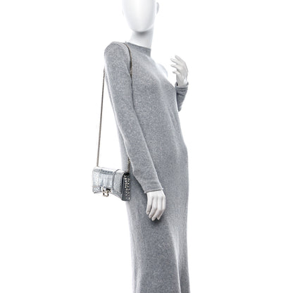 Balenciaga Metallic Calfskin Crocodile Embossed Hourglass Chain Bag Silver 2 of 11