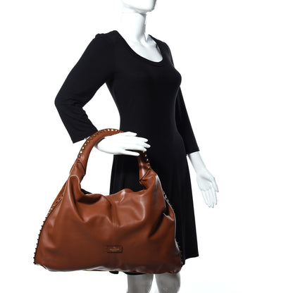 Valentino Garavani Calfskin Suede Rockstud Hobo Brown 2 of 8