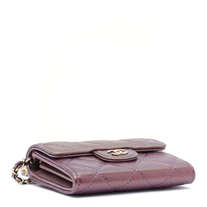 Chanel Iridescent Lambskin Quilted Flap Card Holder On Chain Purple 4 of 10