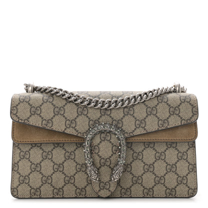 Gucci GG Supreme Monogram Suede Crystal Small Dionysus Shoulder Bag Taupe 1 of 14