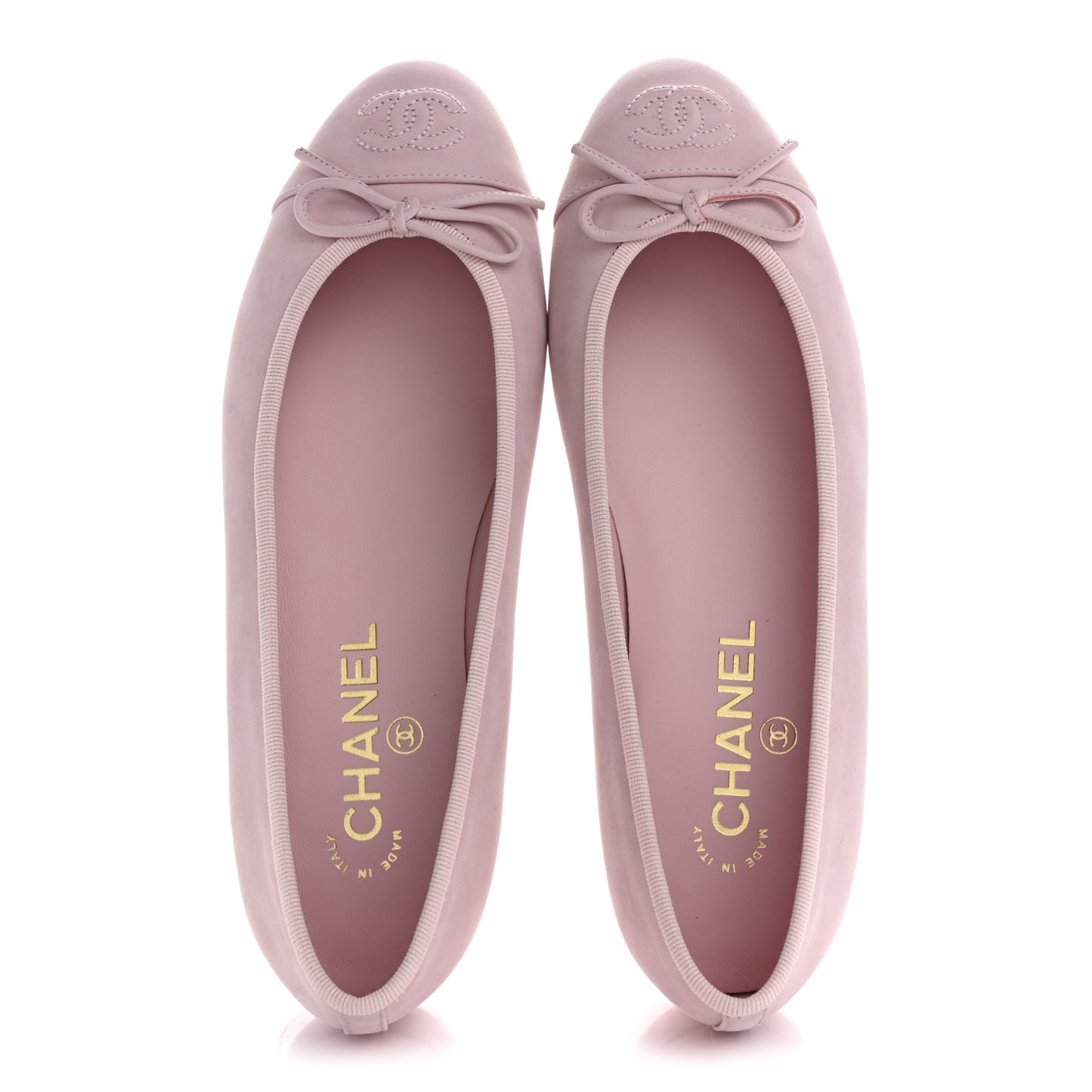 Suede Calfskin Cap Toe CC Ballerina Flats 38 Light Pink