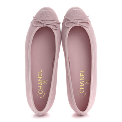 Chanel Suede Calfskin Cap Toe CC Ballerina Flats 38 Light Pink 2 of 10