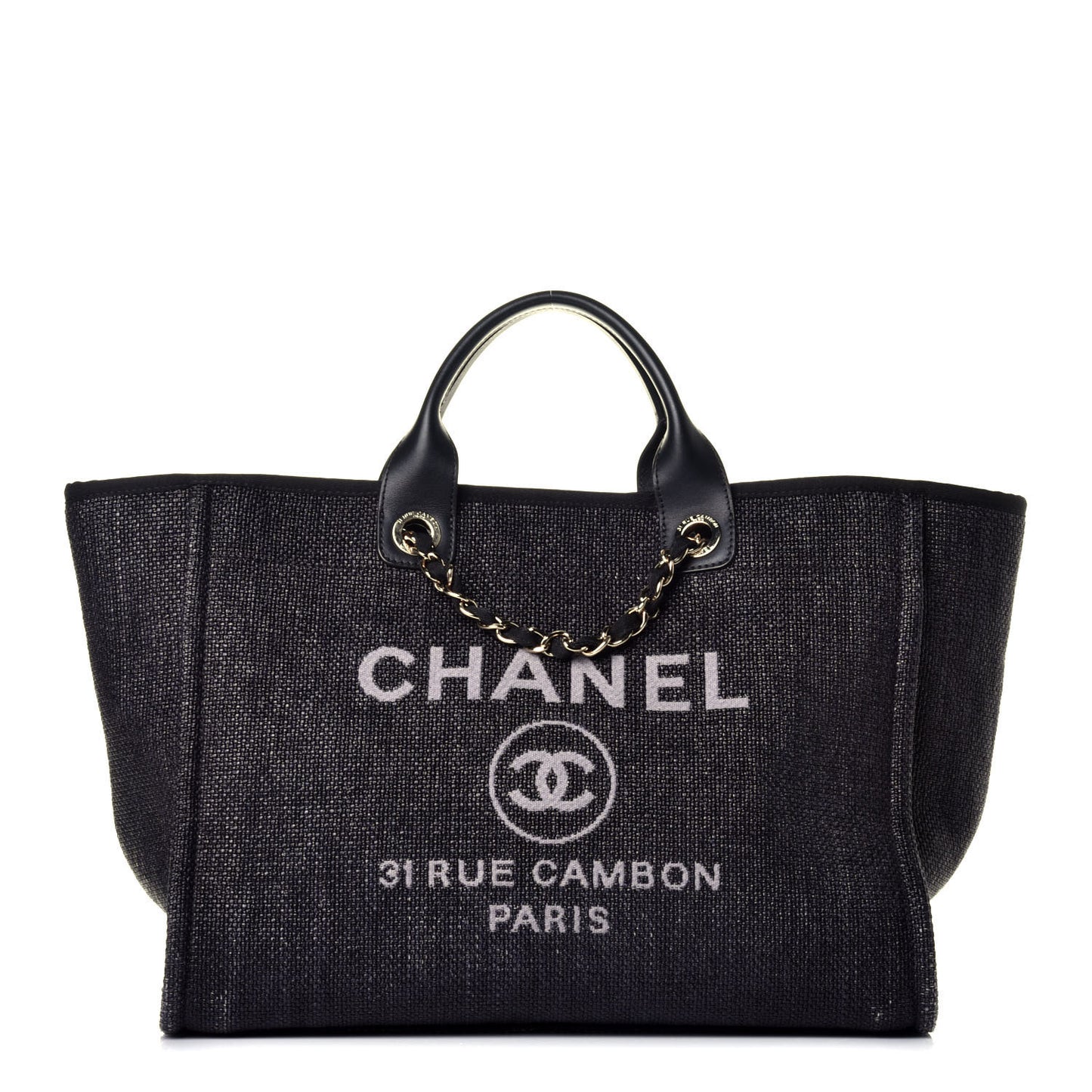 Woven Straw Raffia Large Deauville Tote Black
