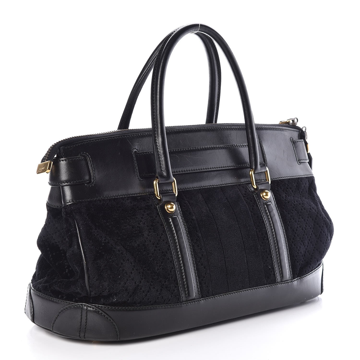 Gucci Diamante Velvet Calfskin Web Secret Top Handle Satchel Black 3 of 9