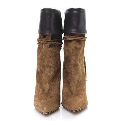 Saint Laurent Calfskin Suede Tanger Tassel Ankle Boots 37.5 Black Brown 2 of 9