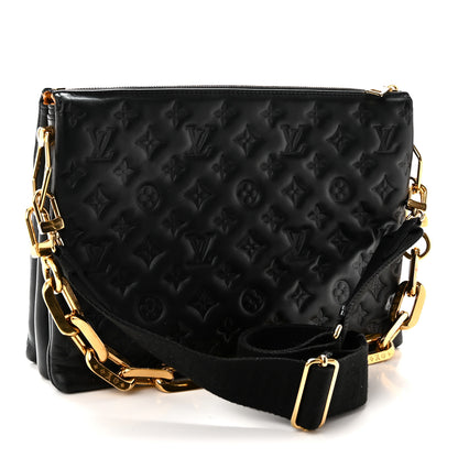 Louis Vuitton Lambskin Embossed Monogram Coussin MM Black 3 of 9