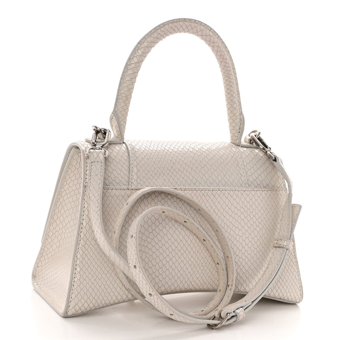 Calfskin Snake Embossed Small Hourglass Top Handle Bag White