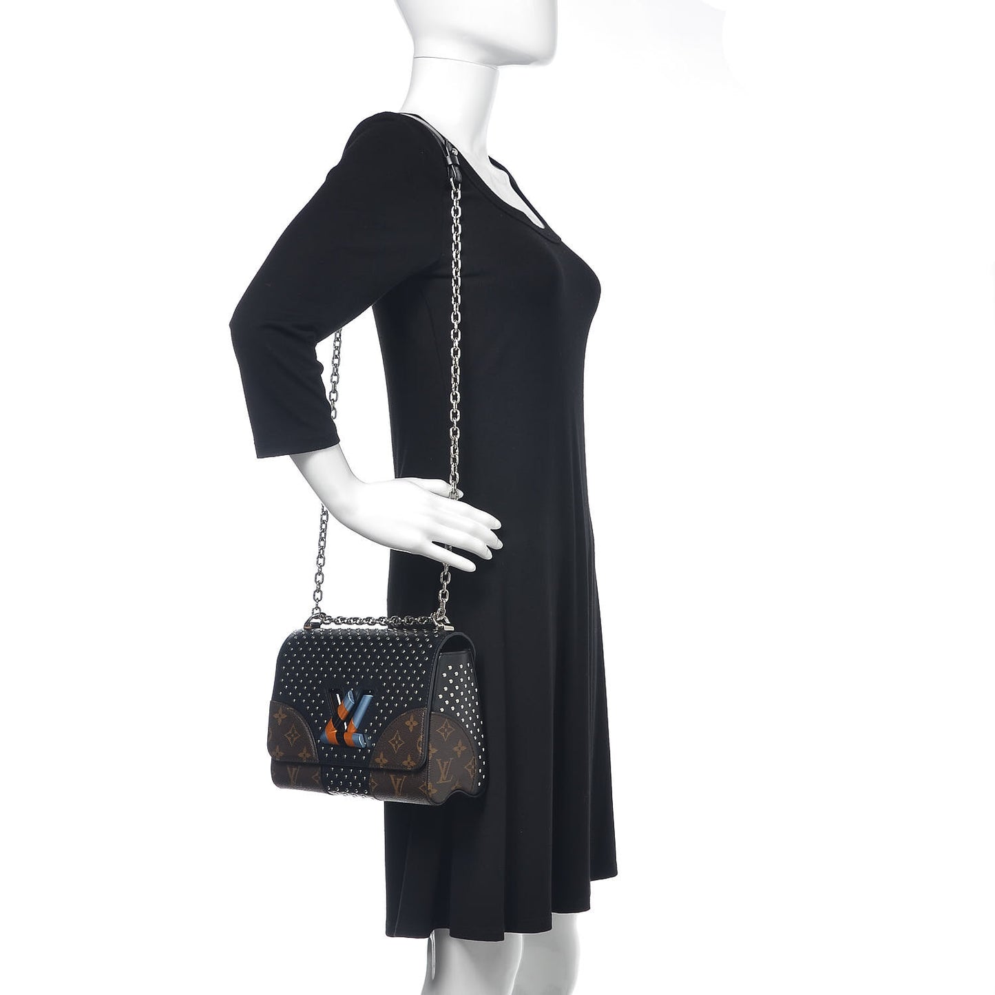 Calfskin Monogram Twist Studded Shoulder Bag MM Black