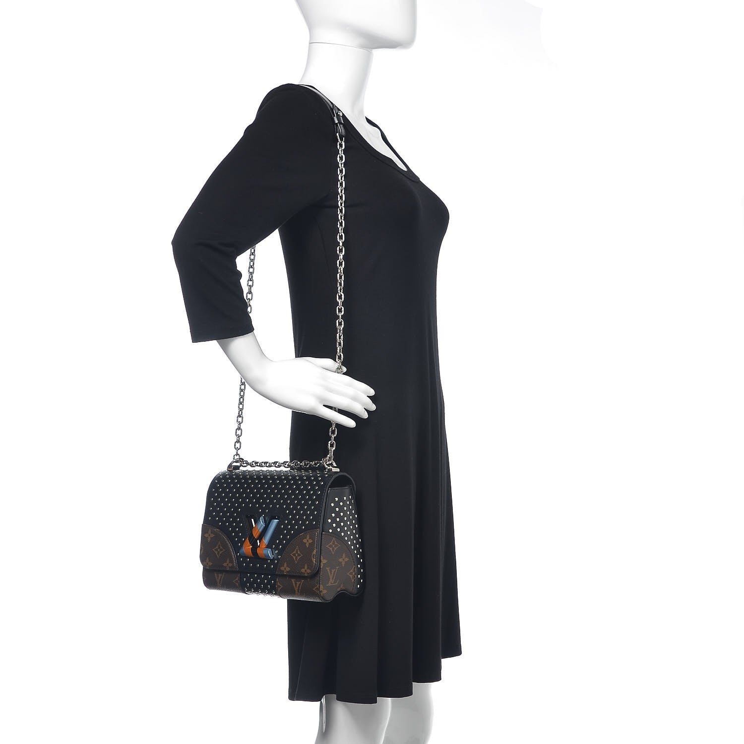 Louis Vuitton Calfskin Monogram Twist Studded Shoulder Bag MM Black 2 of 10