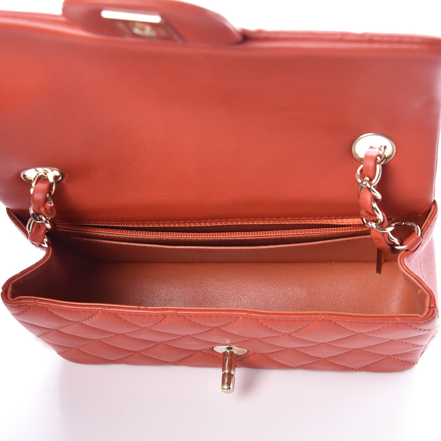 Lambskin Quilted Mini Rectangular Flap Orange