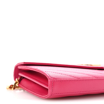 Saint Laurent Grain De Poudre Matelasse Chevron Monogram Chain Wallet Lipstick Fuchsia 9 of 10
