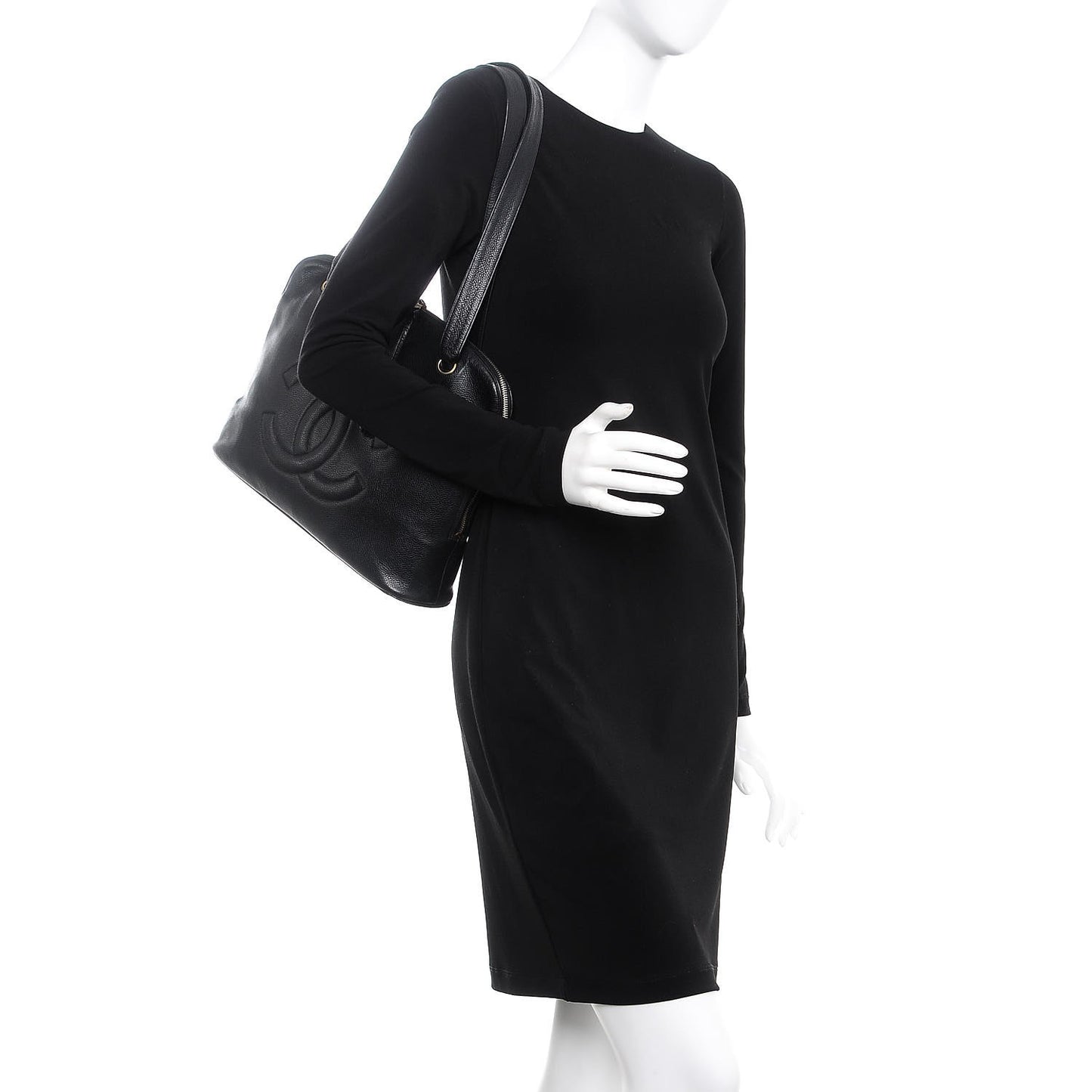 Caviar Large CC Shoulder Bag Black