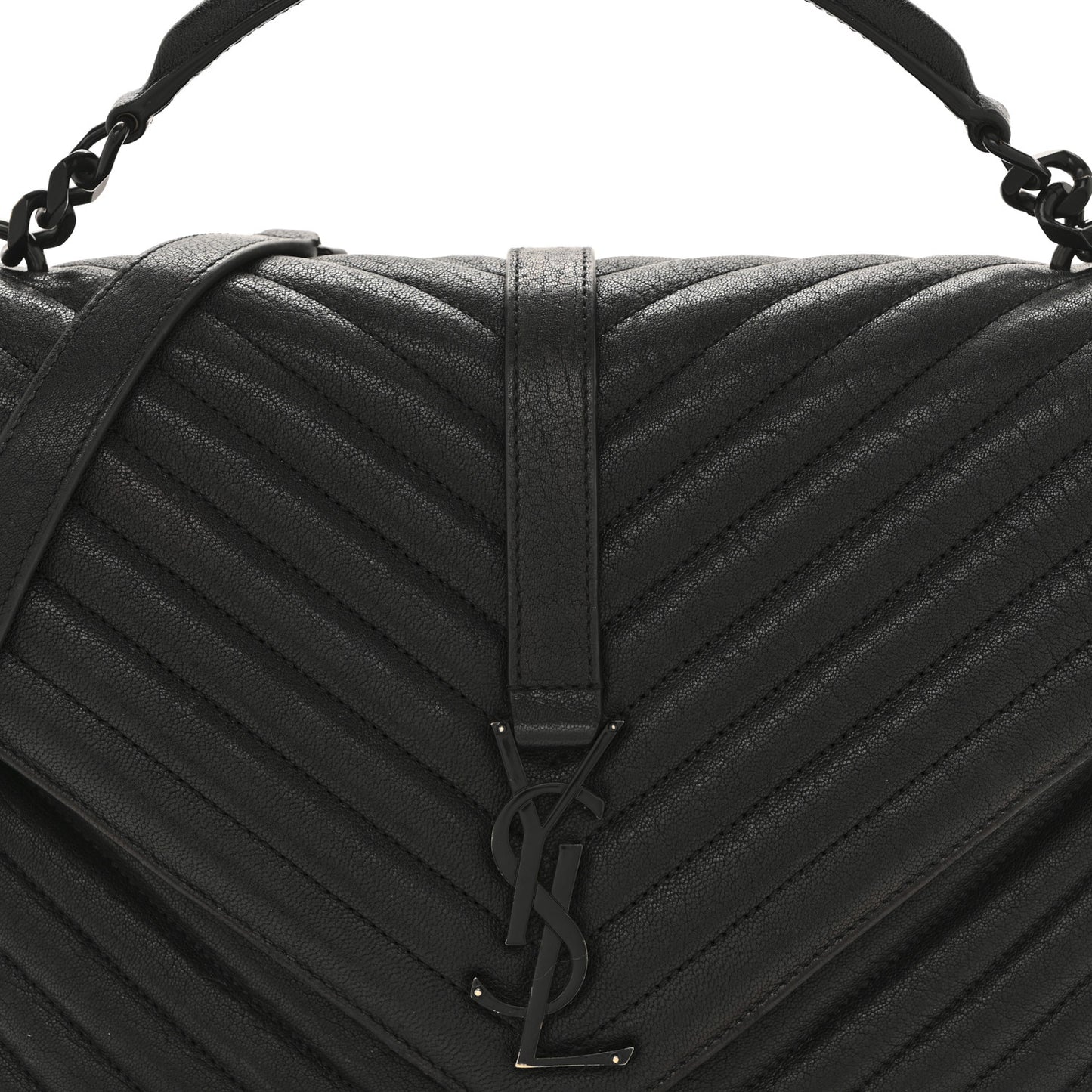 Sheepskin Matelasse Chevron Monogram Monochrome Large College Satchel Black