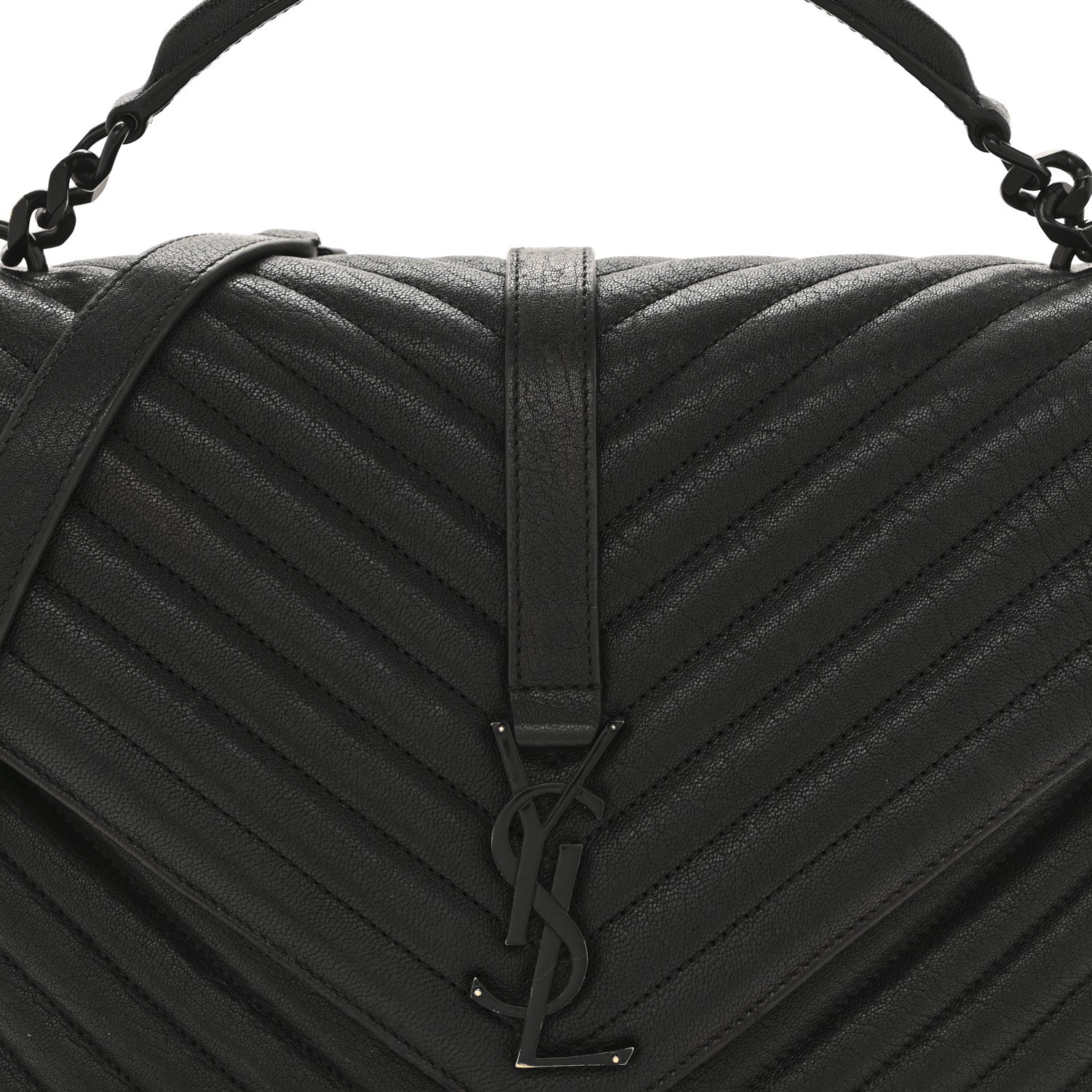 Saint Laurent Sheepskin Matelasse Chevron Monogram Monochrome Large College Satchel Black 8 of 15