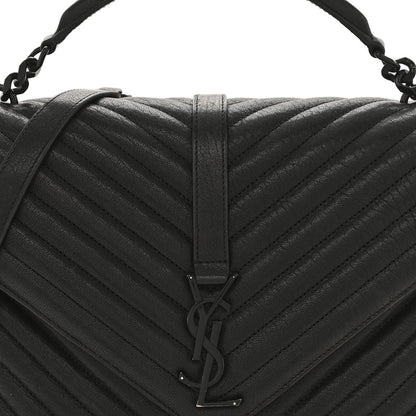 Saint Laurent Sheepskin Matelasse Chevron Monogram Monochrome Large College Satchel Black 8 of 15