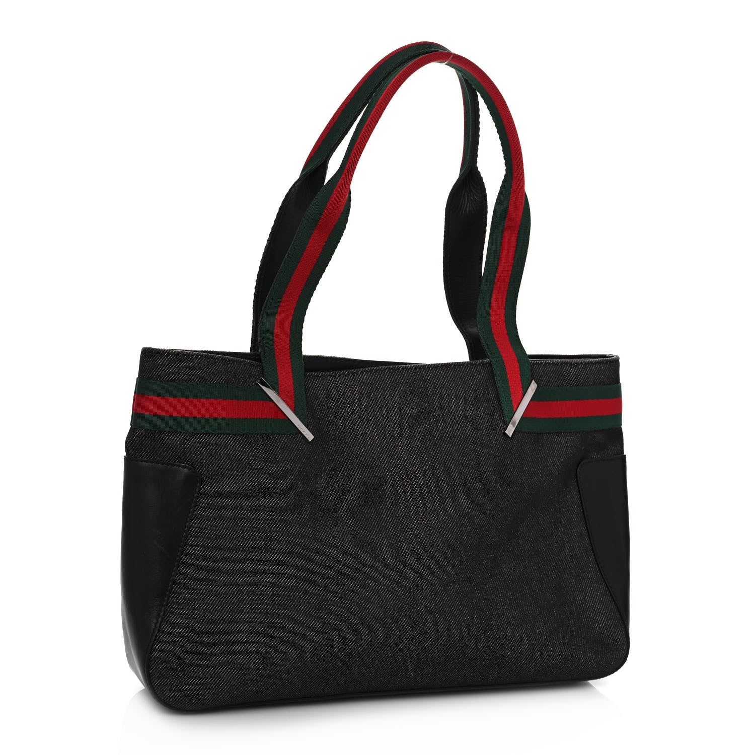 Gucci Denim Calfskin Web Tote Black 3 of 12