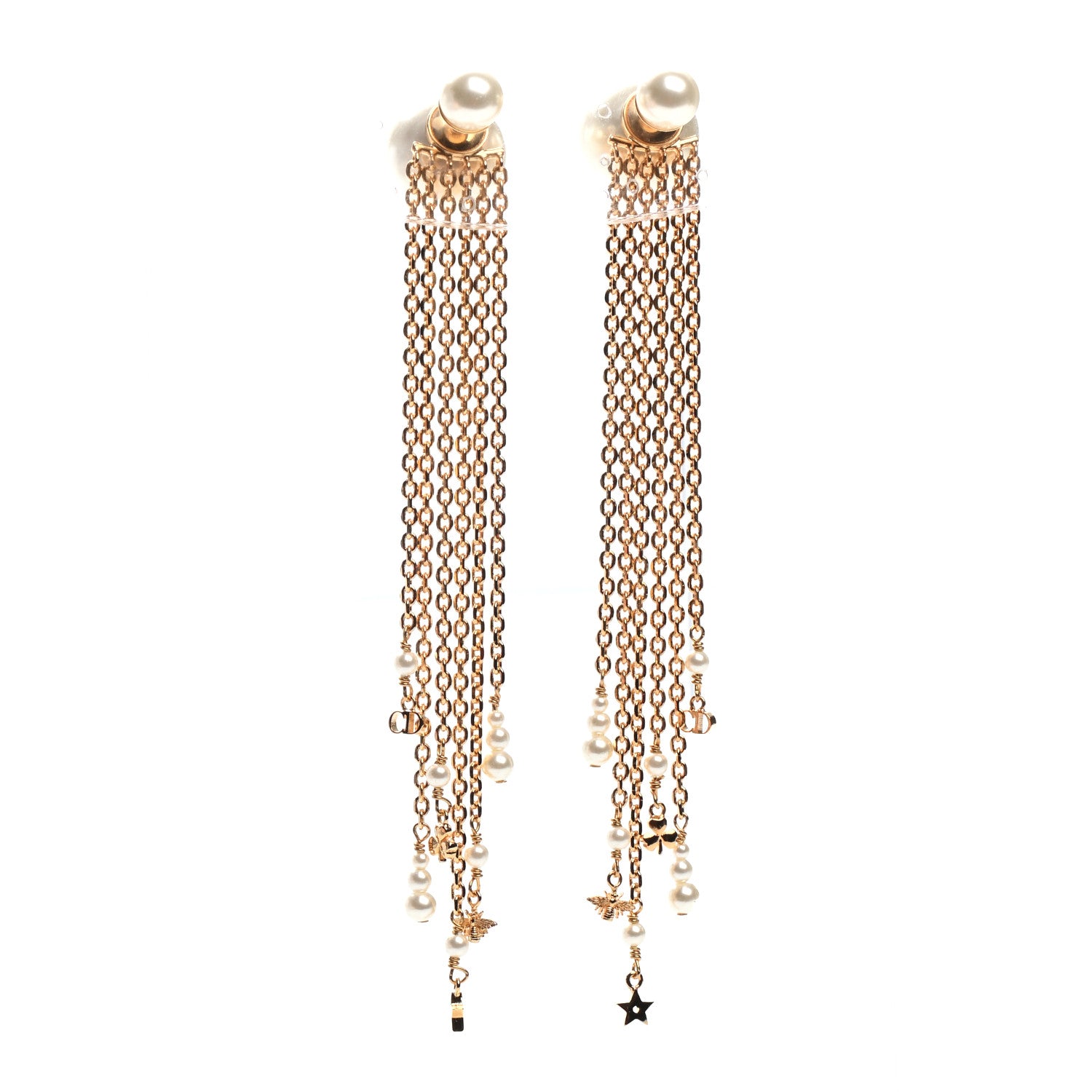 Christian Dior Pearl Tribales Dangle Chain Earrings Gold 1 of 4