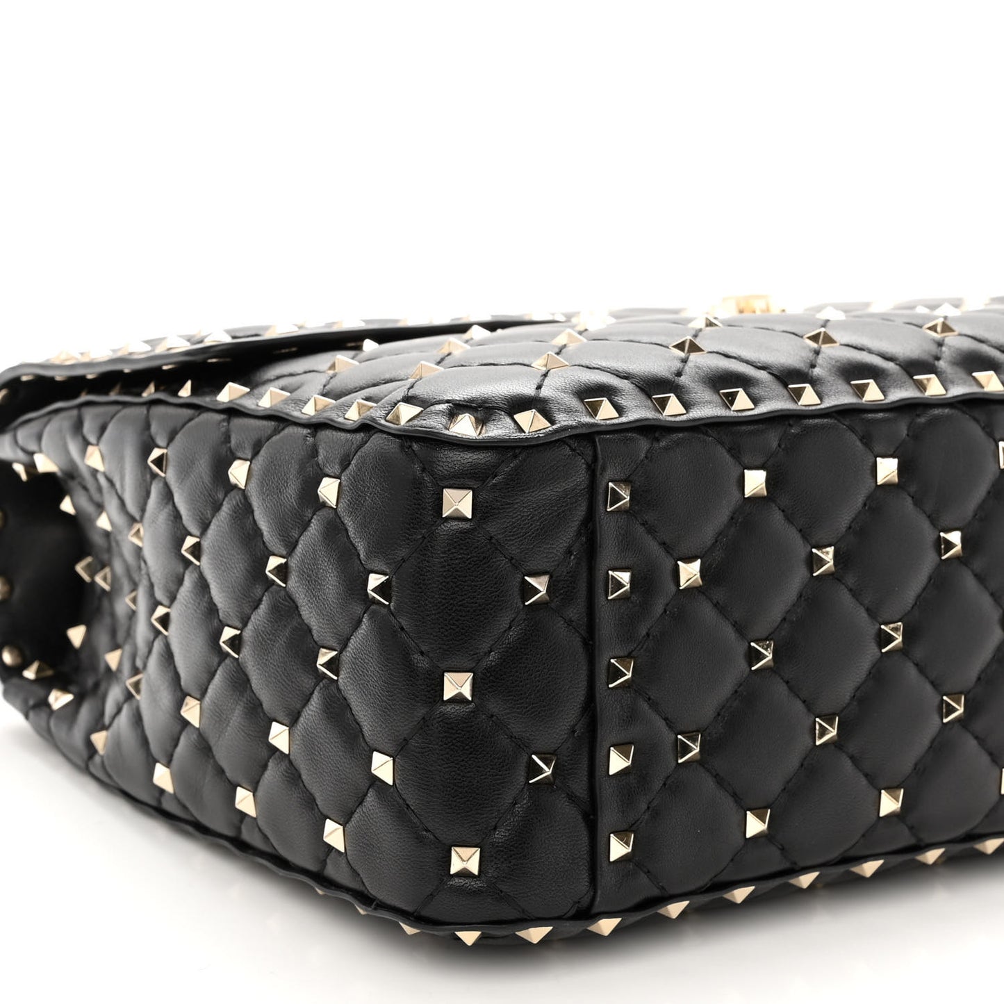 Lambskin Large Rockstud Spike Shoulder Bag Black