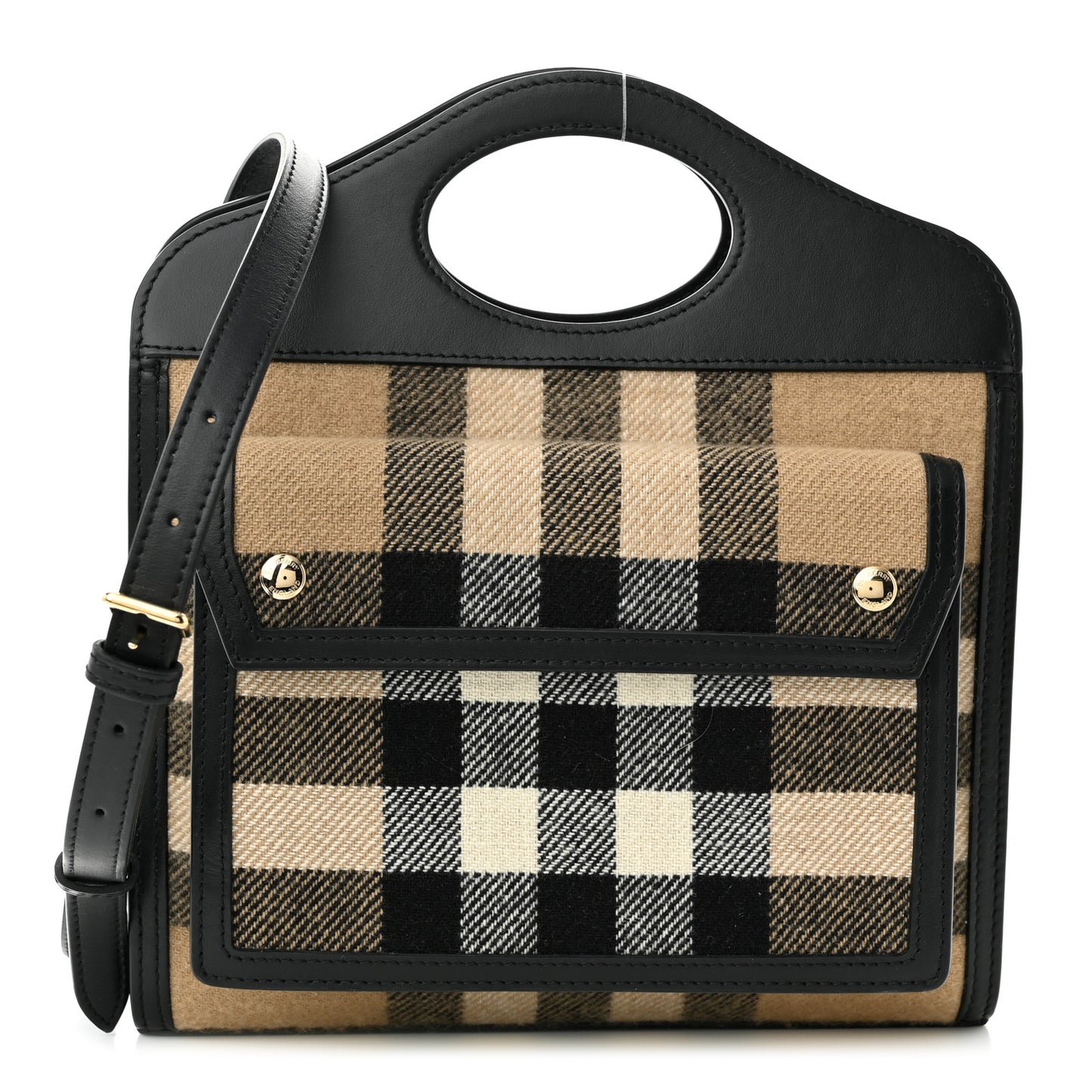 Smooth Calfskin Cashmere Check Mini Pocket Bag Black