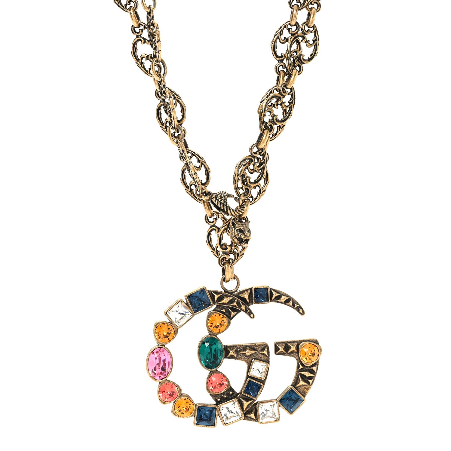 Gucci Crystal Marmont Necklace Aged Gold Multicolor 1 of 5