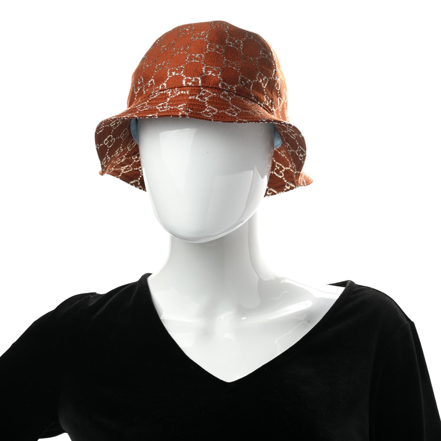 Gucci Canvas Lame GG Monogram Bucket Hat M Burnt Orange Silver 2 of 10