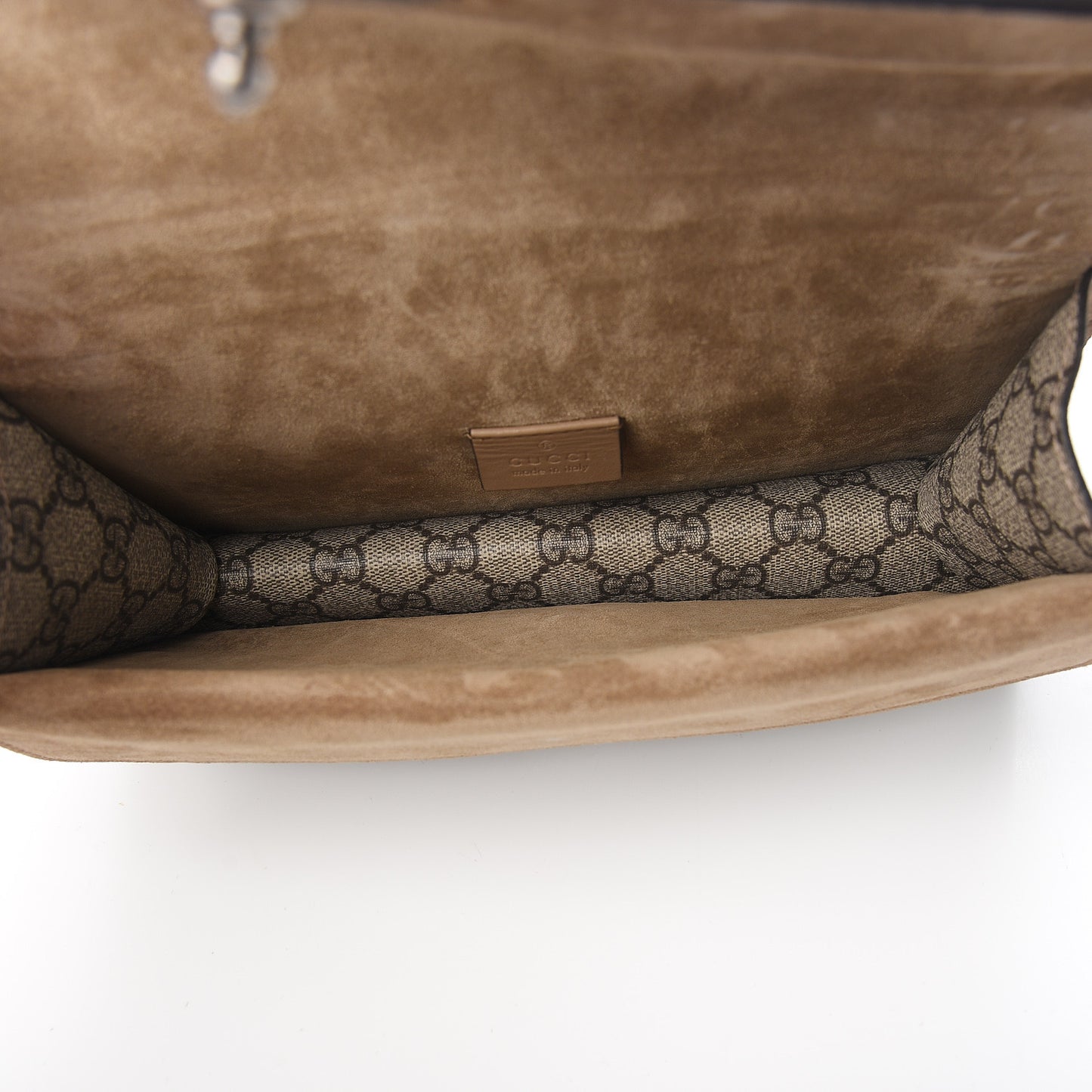 GG Supreme Monogram Suede Crystal Small Dionysus Shoulder Bag Beige Ebony Taupe