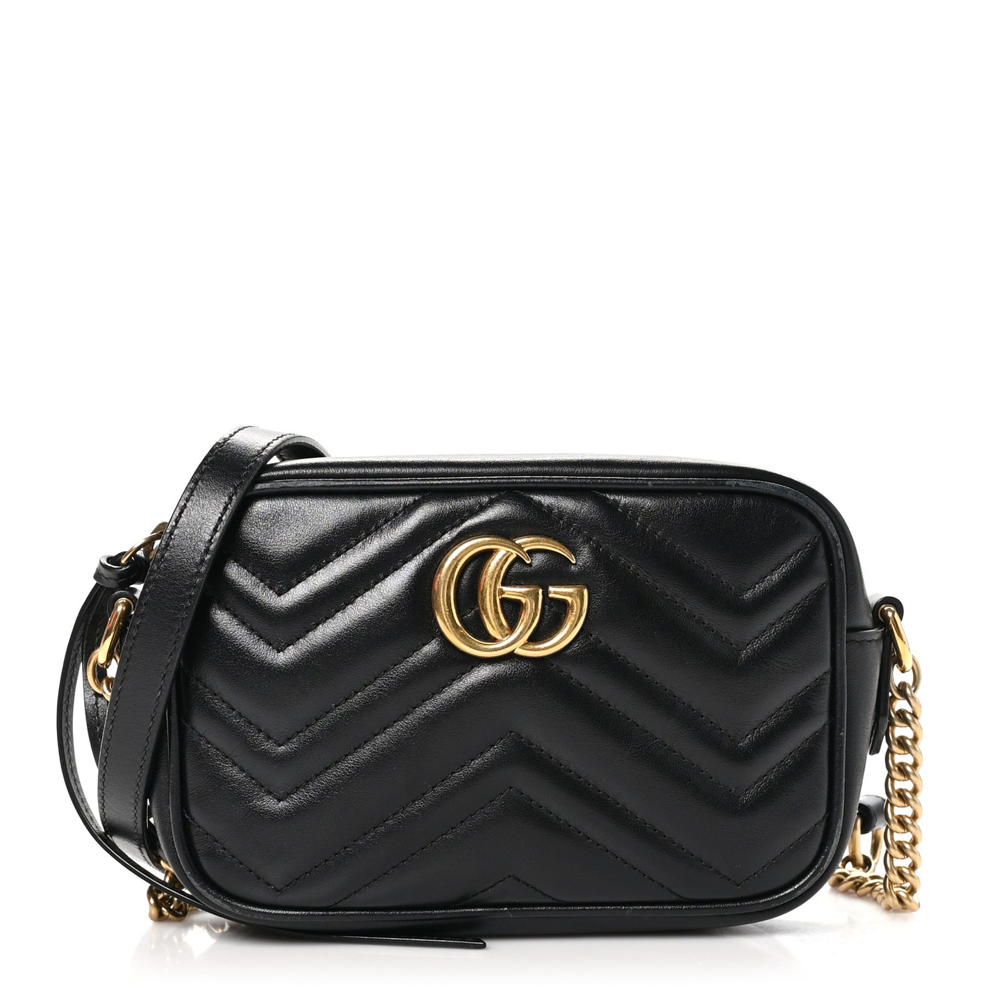 Calfskin Matelasse Mini GG Marmont Chain Shoulder Bag Black