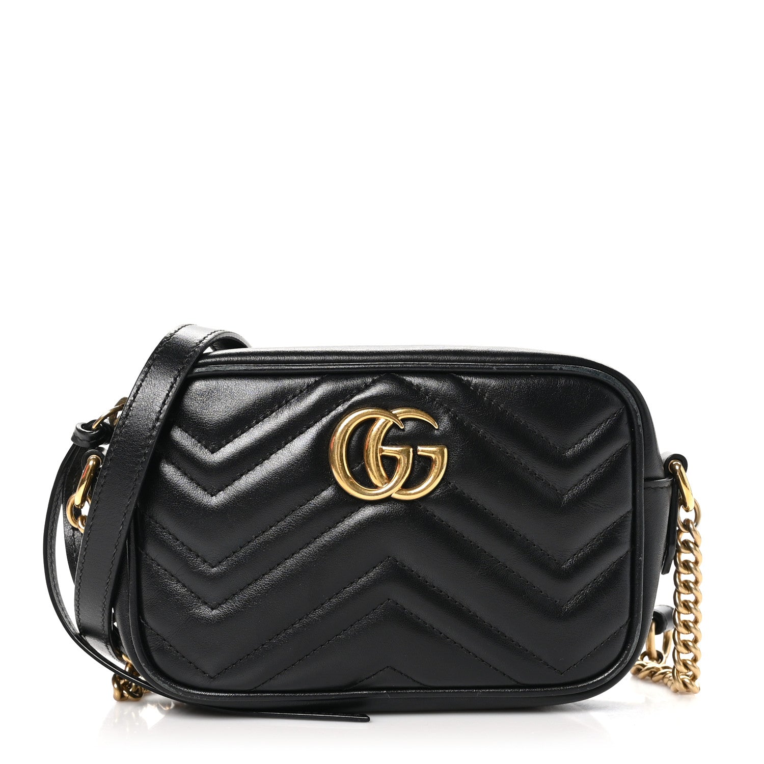 Gucci Calfskin Matelasse Mini GG Marmont Chain Shoulder Bag Black 1 of 11