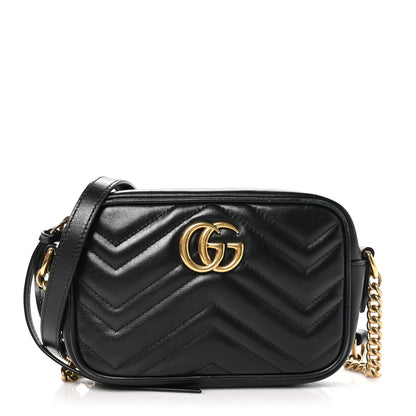 Gucci Calfskin Matelasse Mini GG Marmont Chain Shoulder Bag Black 1 of 11