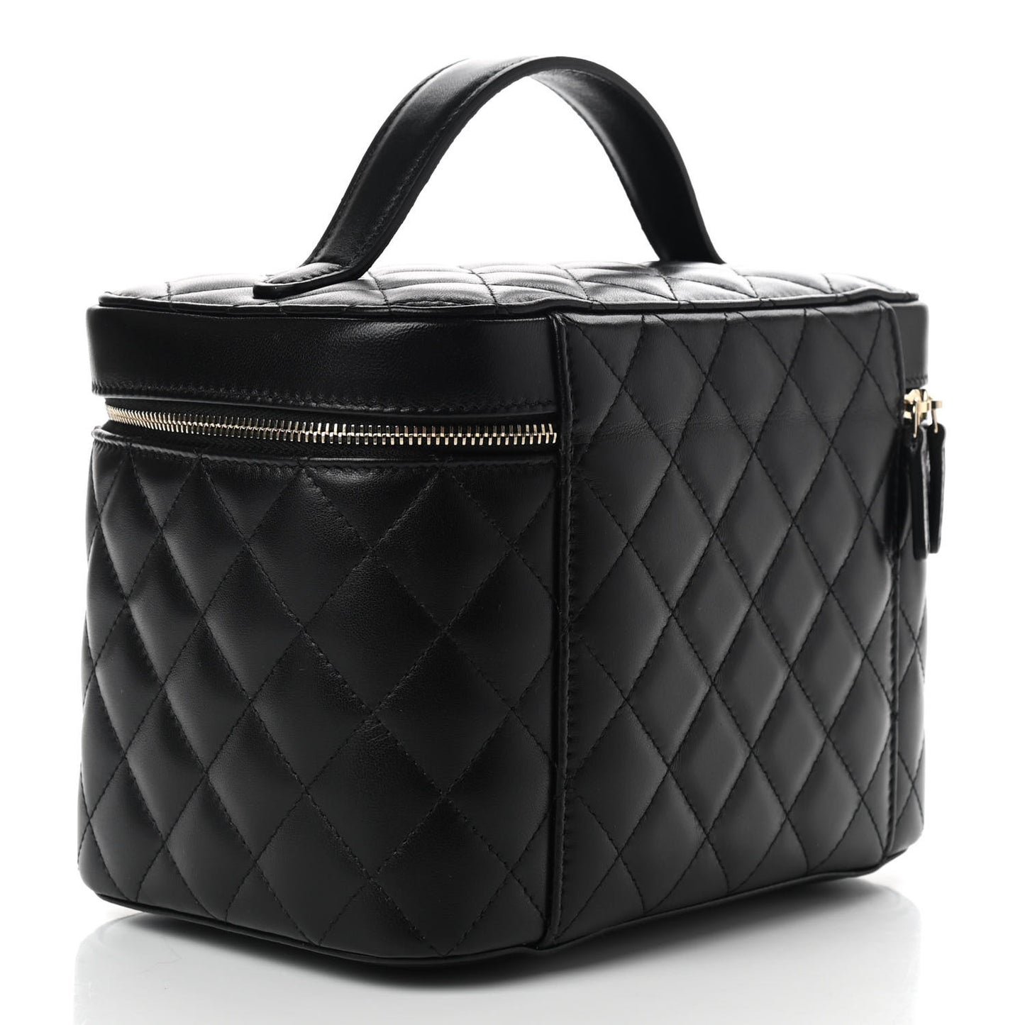 Lambskin Quilted Large Vanity Pouch Black