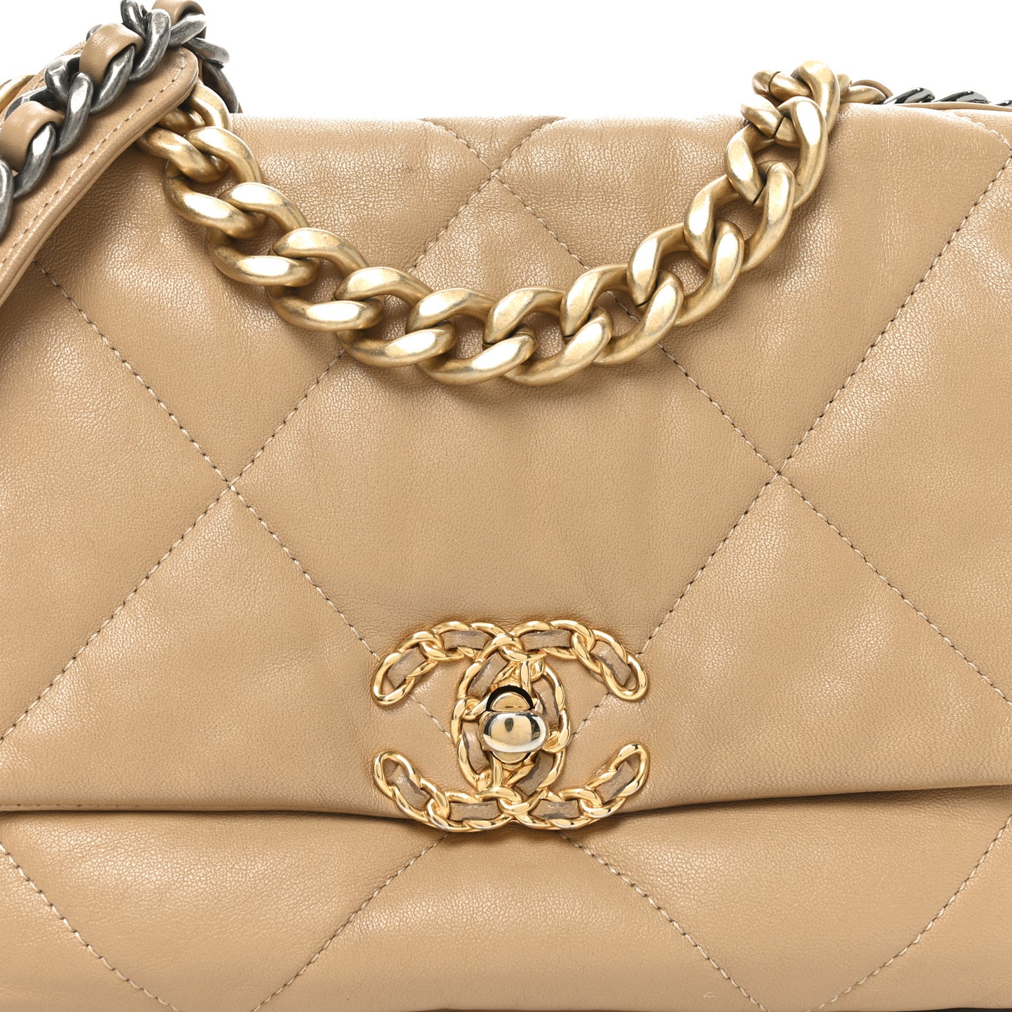 Lambskin Quilted Medium Chanel 19 Flap Dark Beige