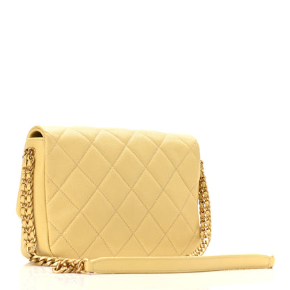 Chanel Shiny Caviar Quilted Small Chain Melody Flap Yellow 2 of 8