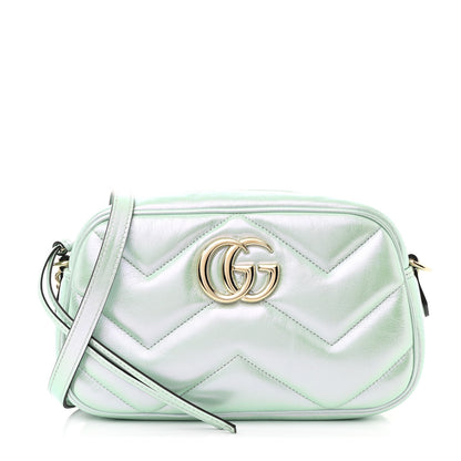 Gucci Iridescent Nappa Chevron Matelasse Small GG Marmont Chain Shoulder Bag Iridescent Salvy Green 1 of 10