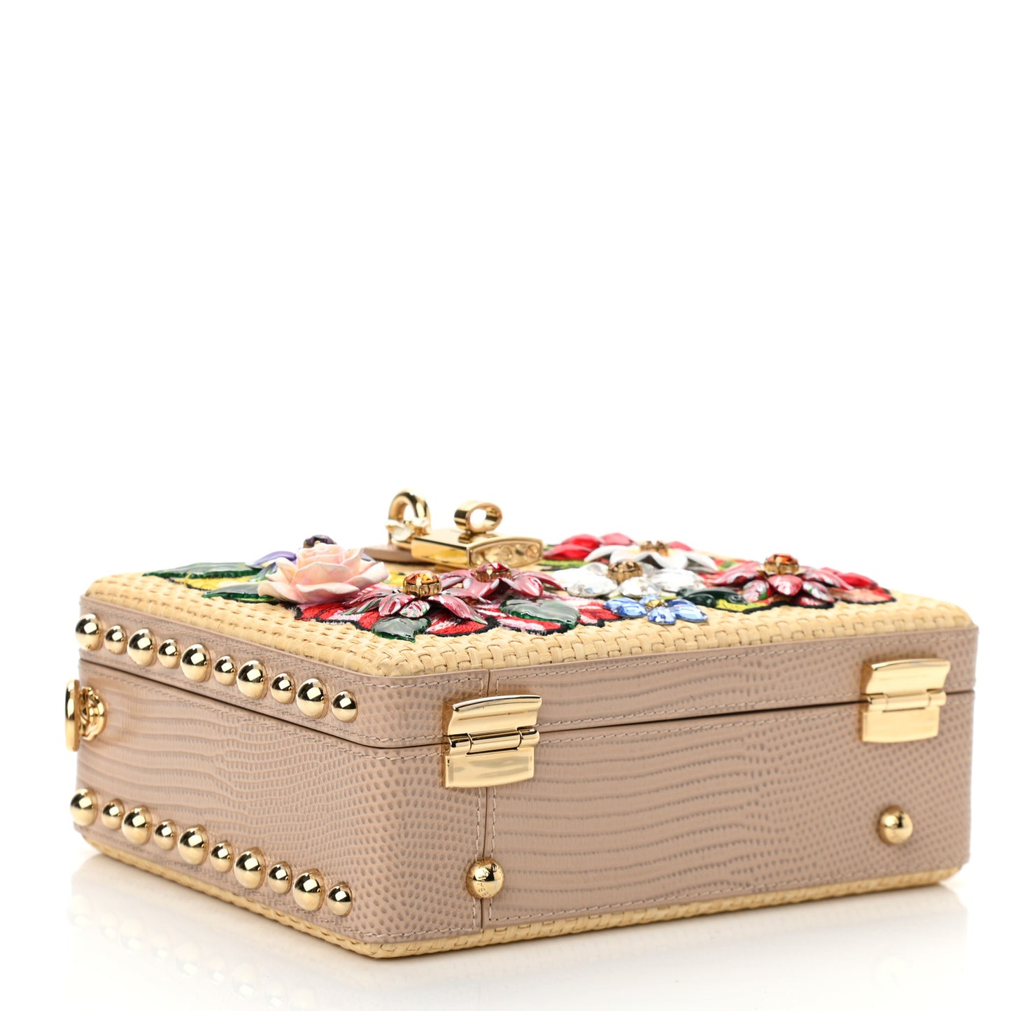 Dauphine Crystal Rose Embellished Lily Box Bag Beige
