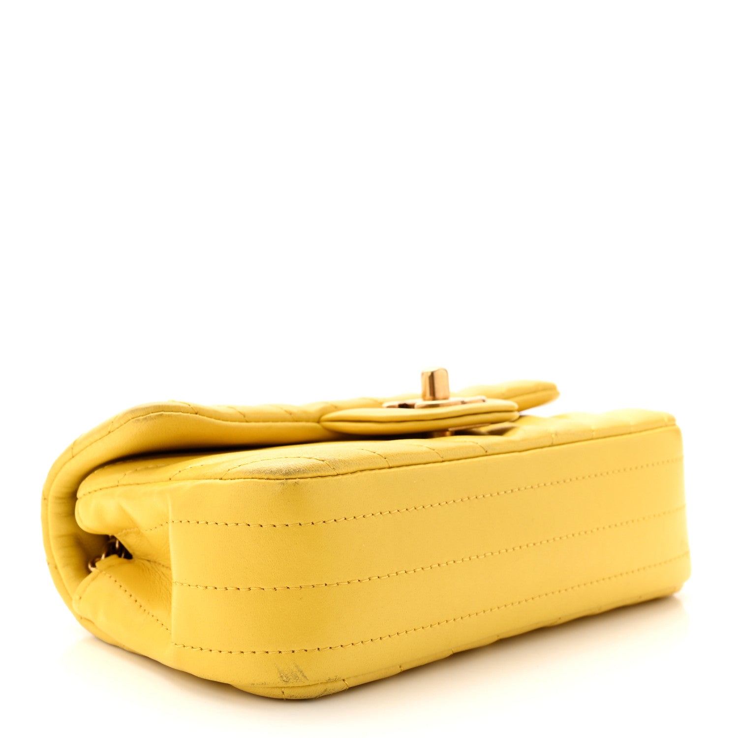 Chanel Lambskin Chevron Quilted Extra Mini Rectangular Flap Yellow 4 of 16