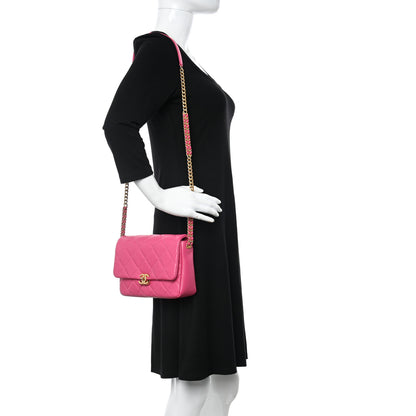 Chanel Shiny Caviar Quilted Small Chain Melody Flap Dark Pink 2 of 11