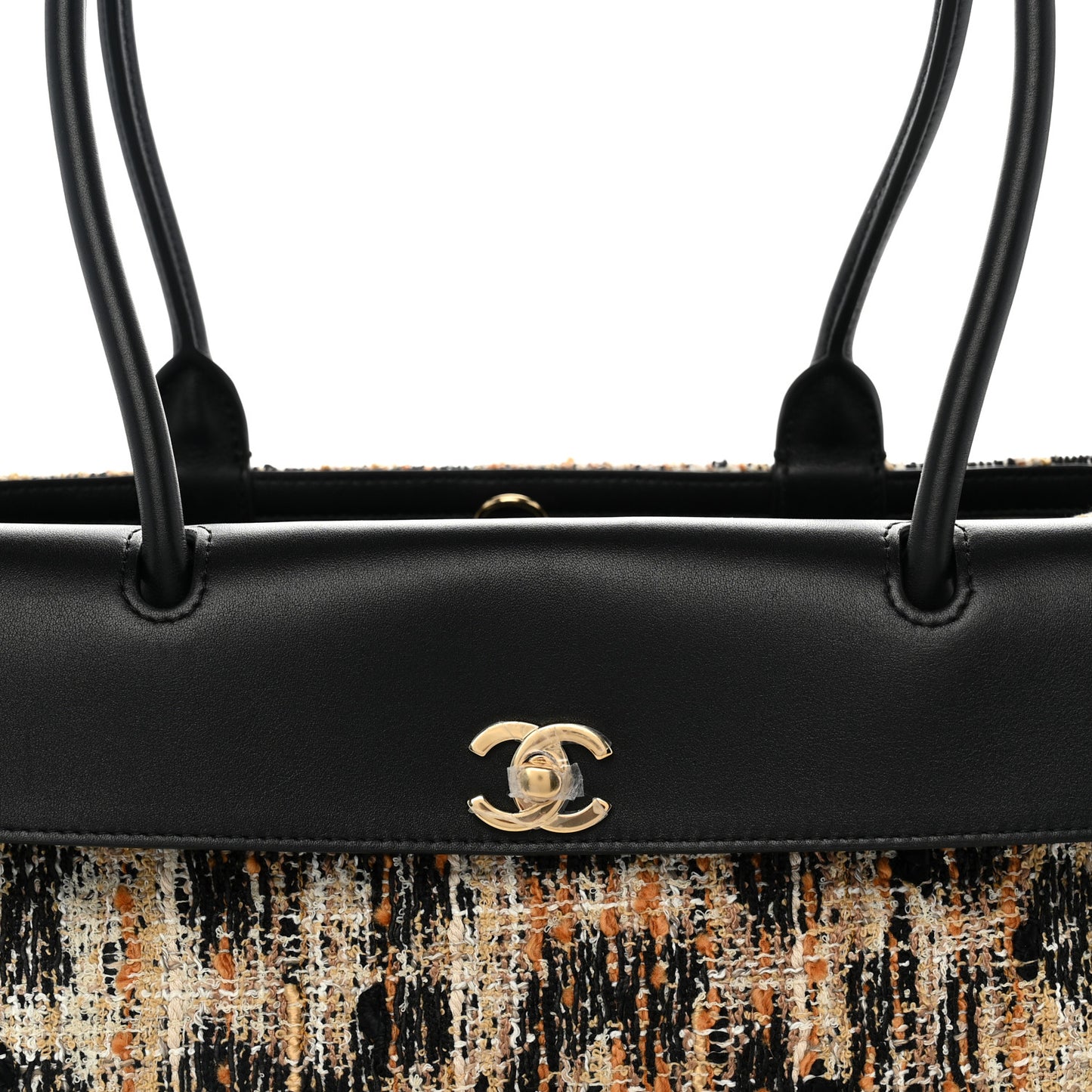 Calfskin Tweed Mixed Fibers Leopard Print Urban Essentials Small Shopping Bag Brown Black White