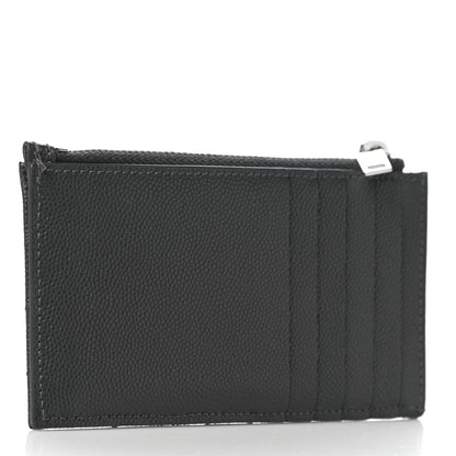 Saint Laurent Grain De Poudre Matelasse Chevron Monogram Fragments Zippered Card Case Fog 3 of 10