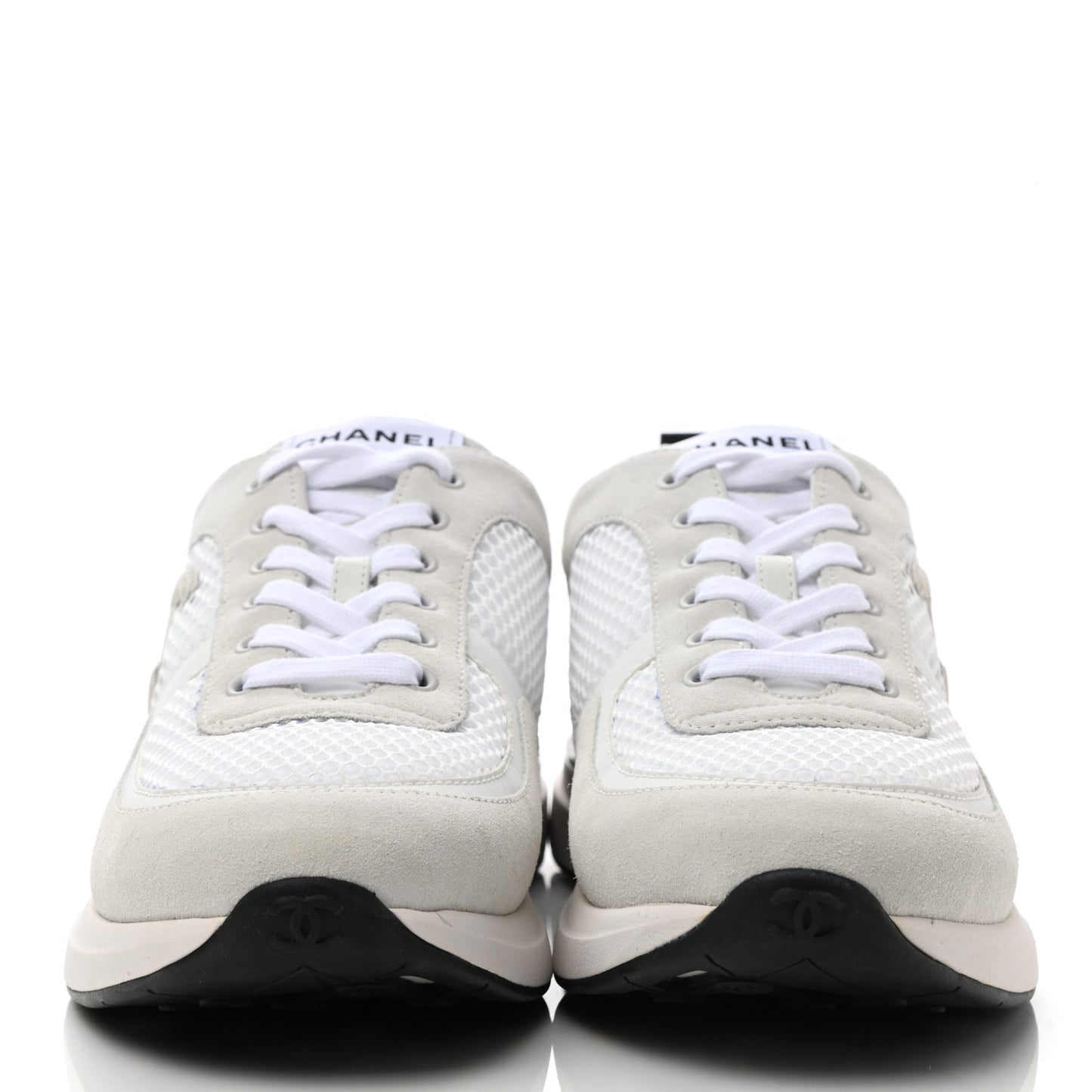 Calfskin Mesh Lycra Suede Womens Logo Sneakers 42 White