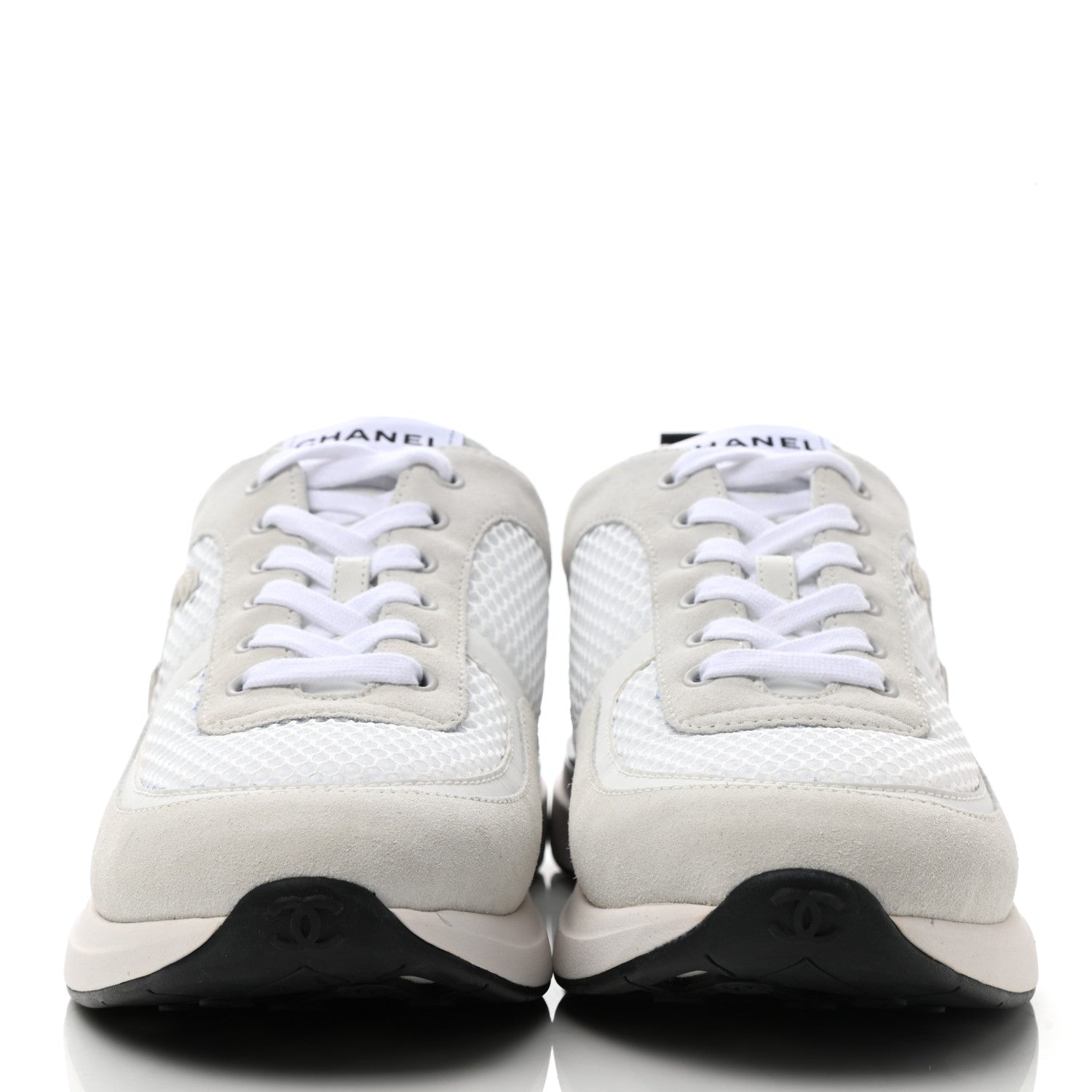 Chanel Calfskin Mesh Lycra Suede Womens Logo Sneakers 42 White 2 of 8