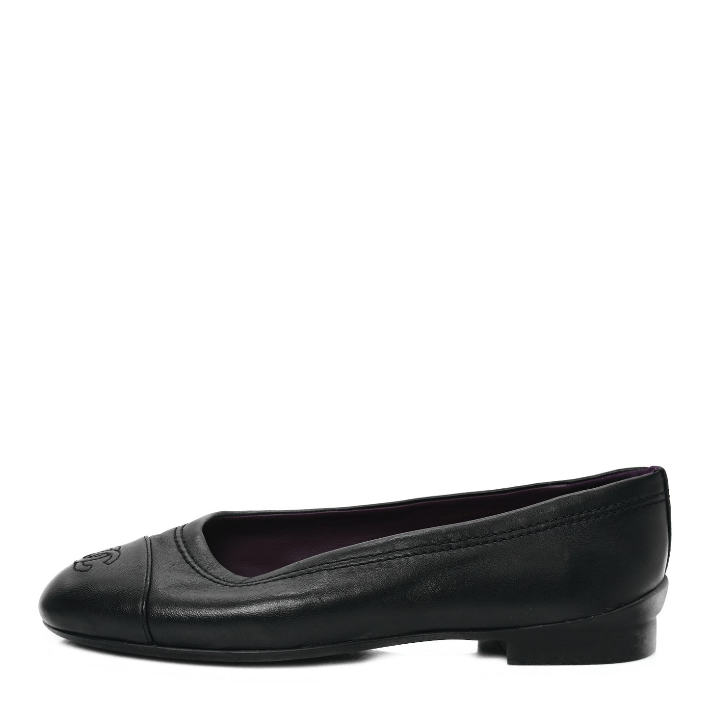 Lambskin Cap Toe CC Uniform Ballerina Flats 36.5 Black