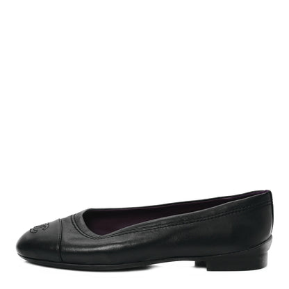 Chanel Lambskin Cap Toe CC Uniform Ballerina Flats 36.5 Black 1 of 8