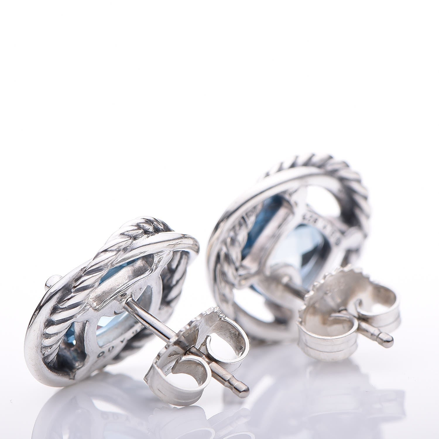 David Yurman Sterling Silver Blue Topaz 7mm Infinity Earrings 3 of 8