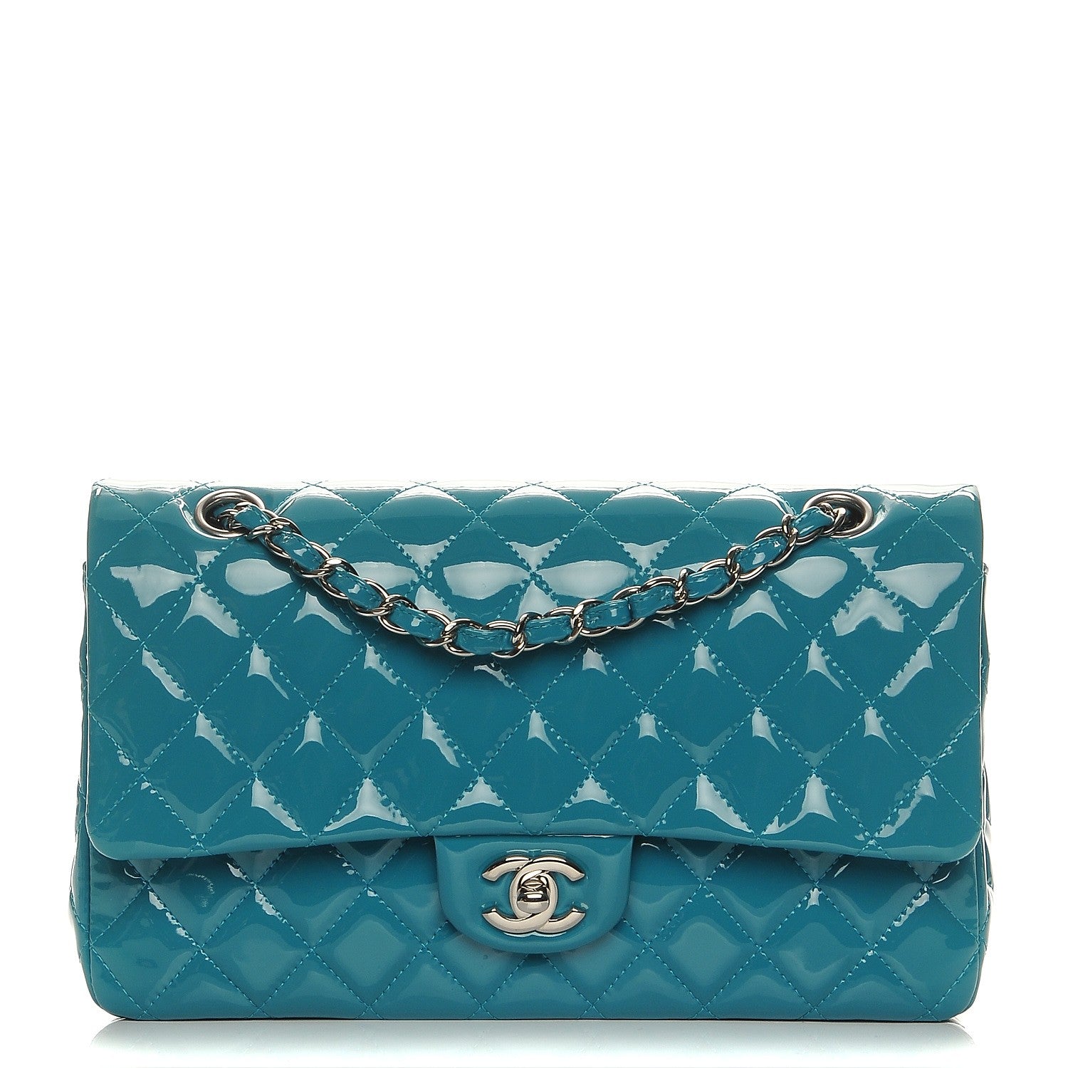 Chanel Patent Calfskin Quilted Medium Double Flap Turquoise 1 of 7