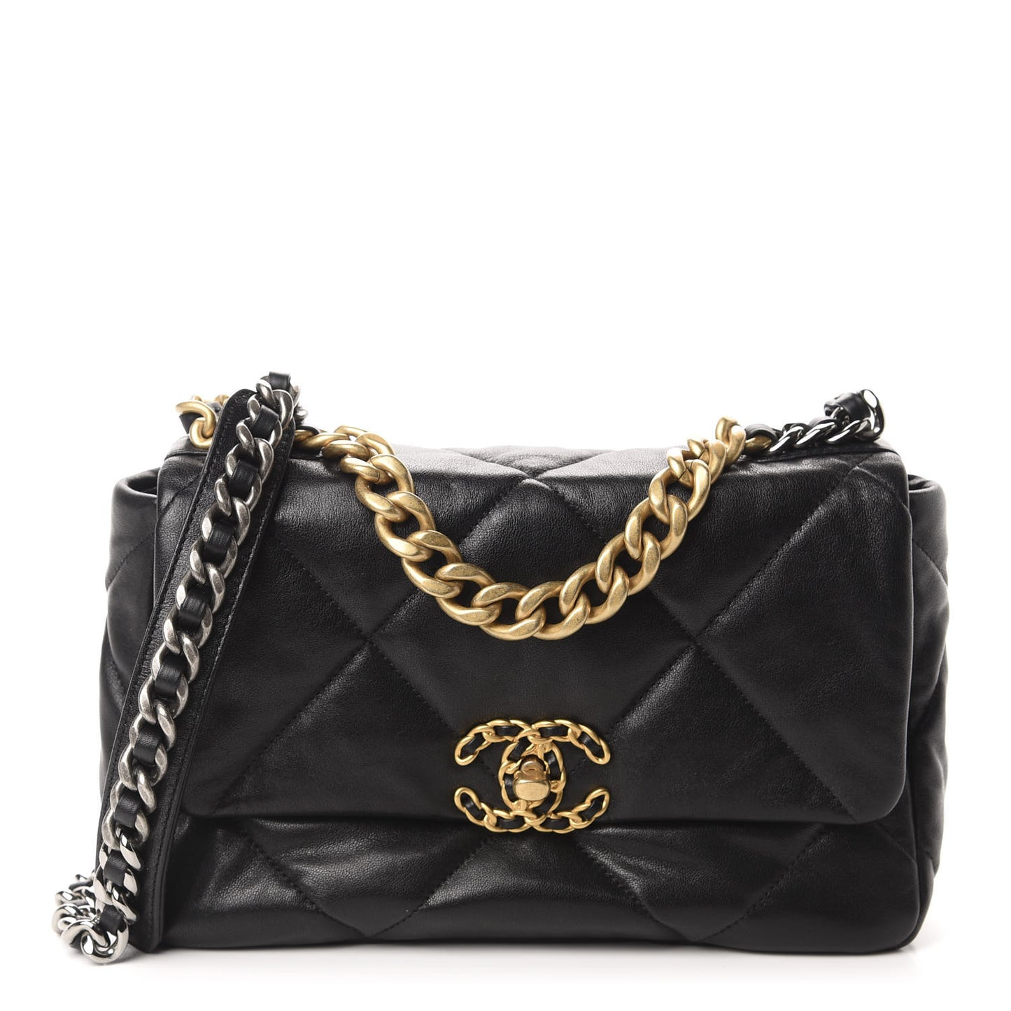 Lambskin Quilted Medium 19 Flap Black