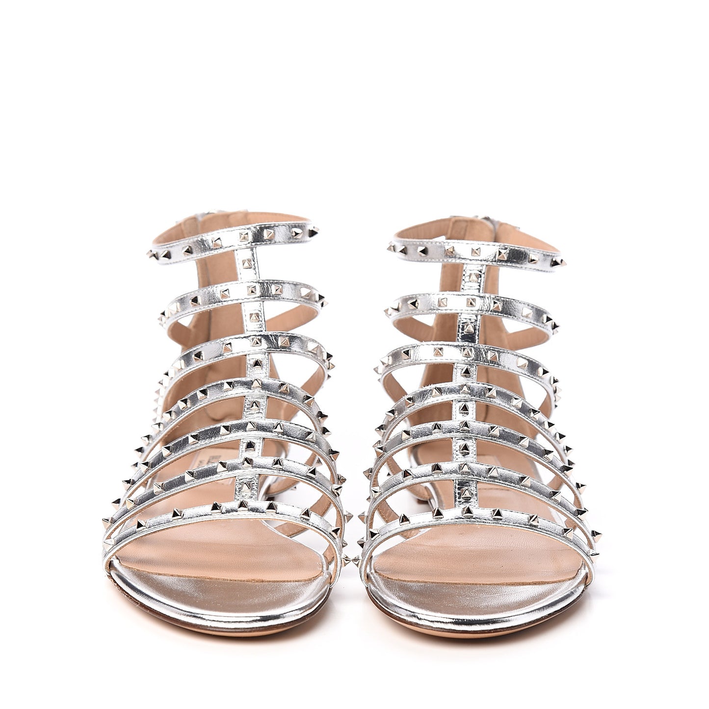 Metallic Nappa Lovestud Caged Flat Sandals 37 Silver