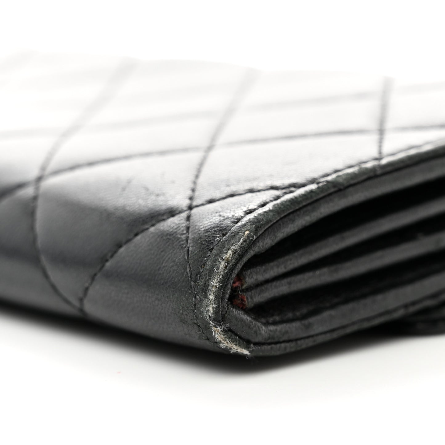 Lambskin Quilted Large Gusset Flap Wallet Black