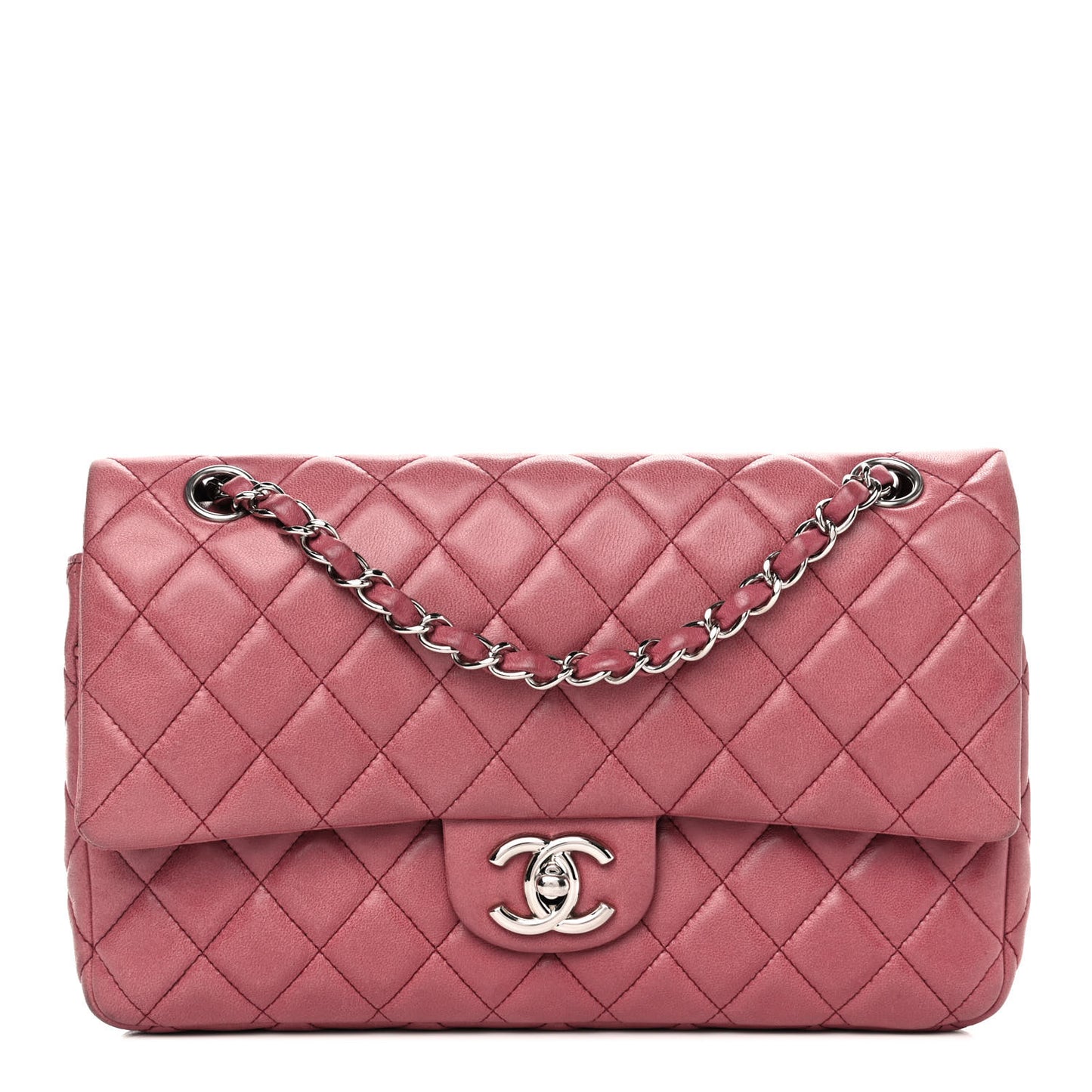 Lambskin Quilted Medium Double Flap Pink