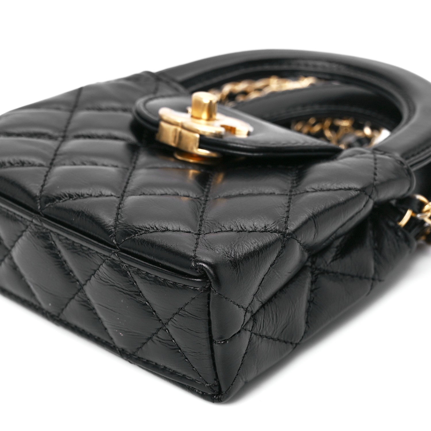 Chanel Shiny Aged Calfskin Quilted Mini Nano Kelly Shopper Black 11 of 12