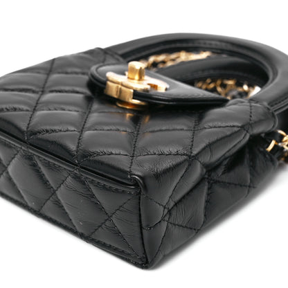 Chanel Shiny Aged Calfskin Quilted Mini Nano Kelly Shopper Black 11 of 12
